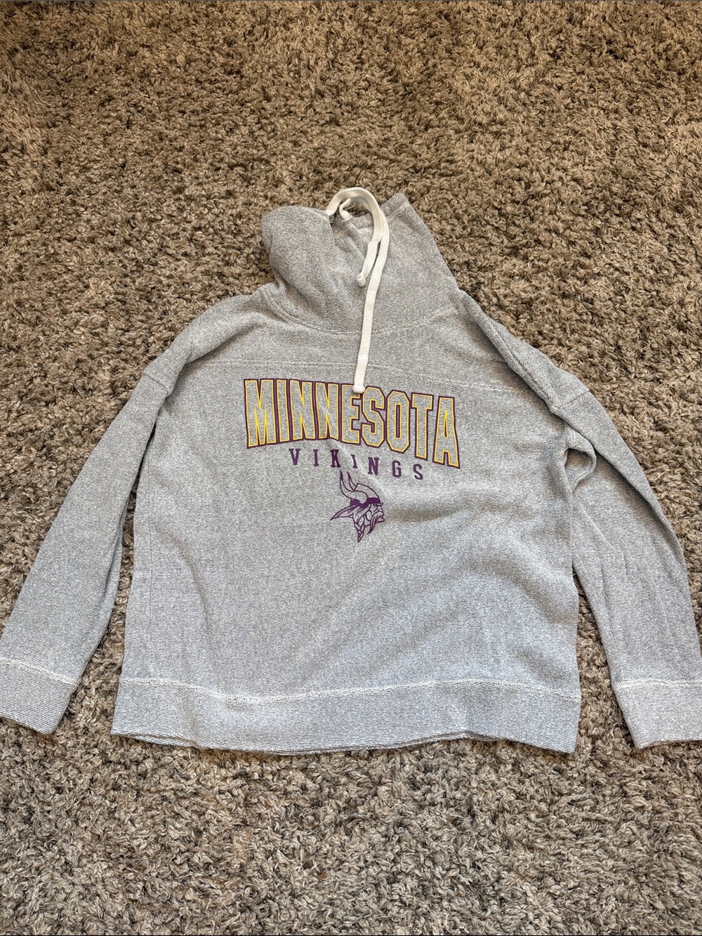 NFL Minnesota Vikings Gray Cowl Neck Sweatshirt with Purple and Gold Logo